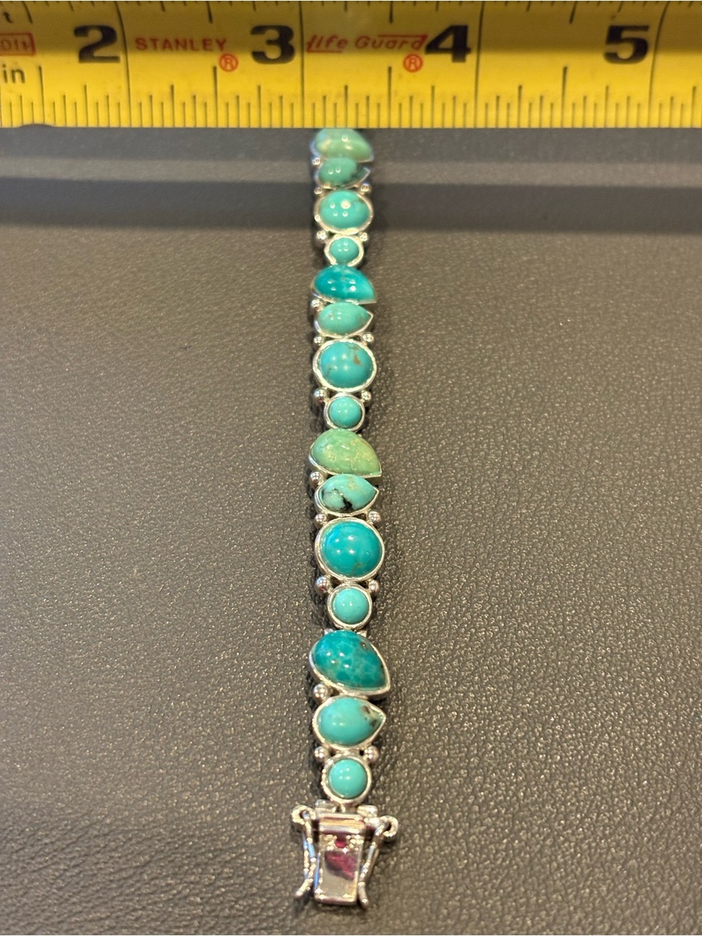 Sterling Silver Turquoise Link Bracelet — Blue-Green Stone Accents